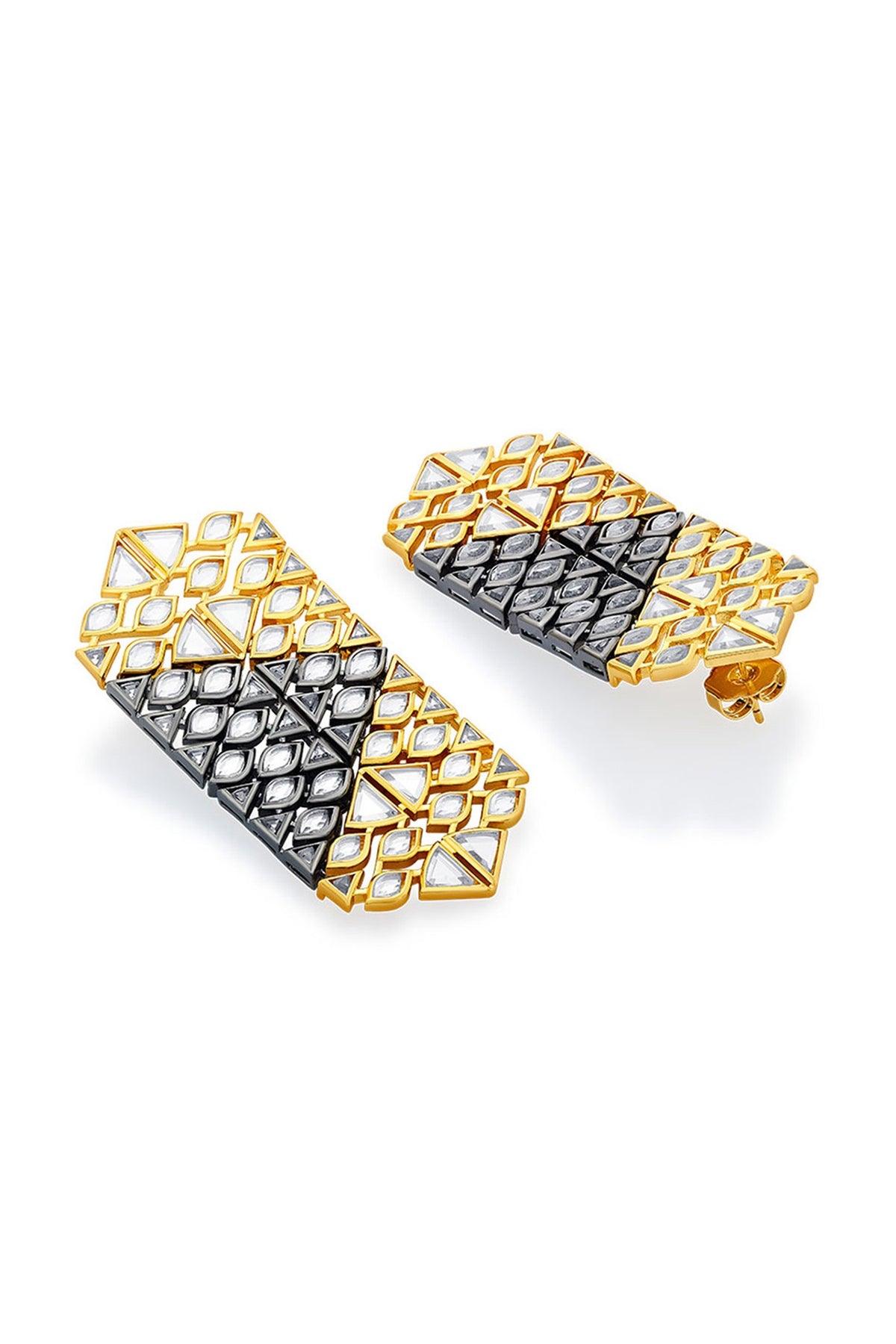 Two Tone Plated Mirror Trencadis Dangler Earrings