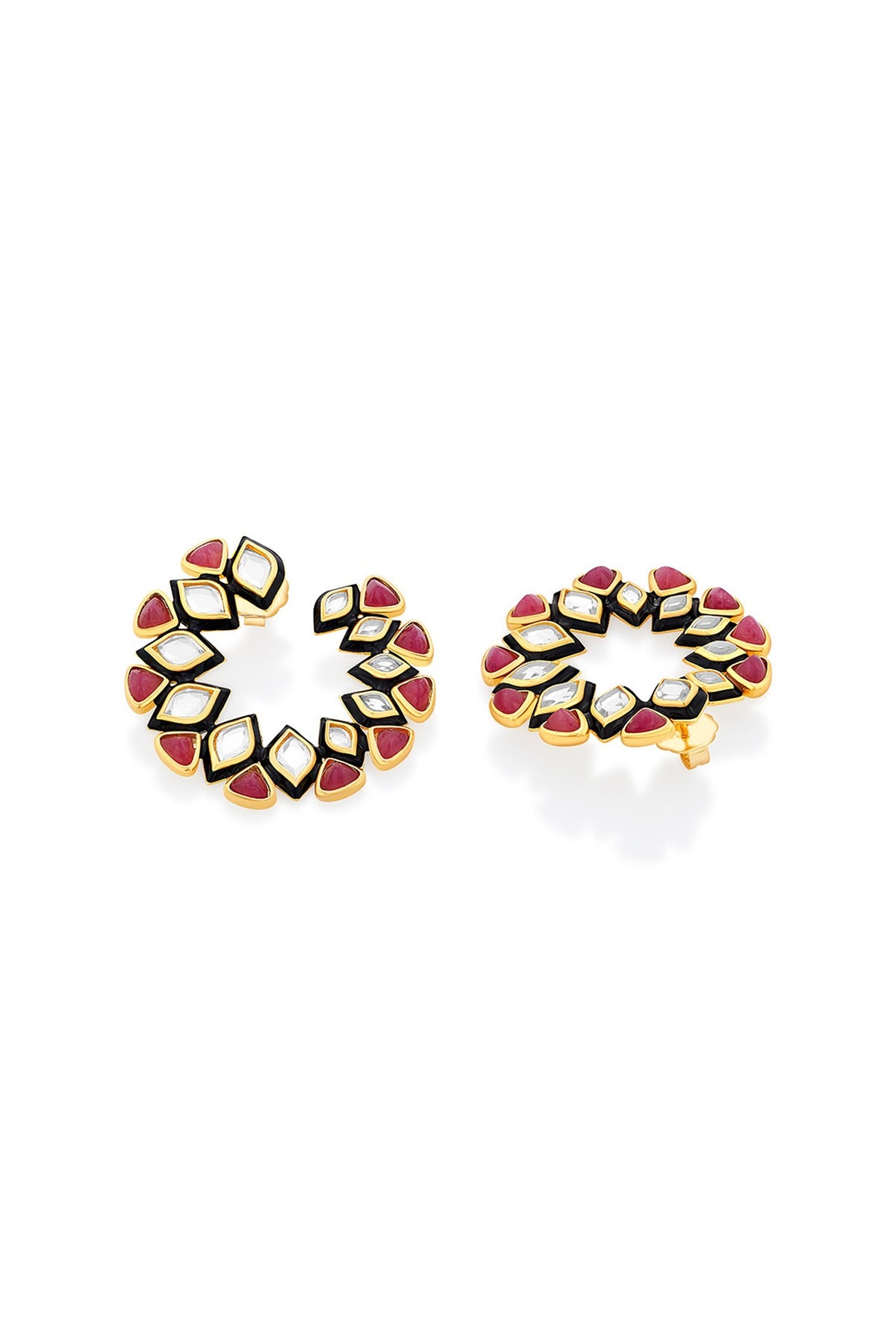 Gold Plated Mirror & Pink Enamel Hoop Earrings