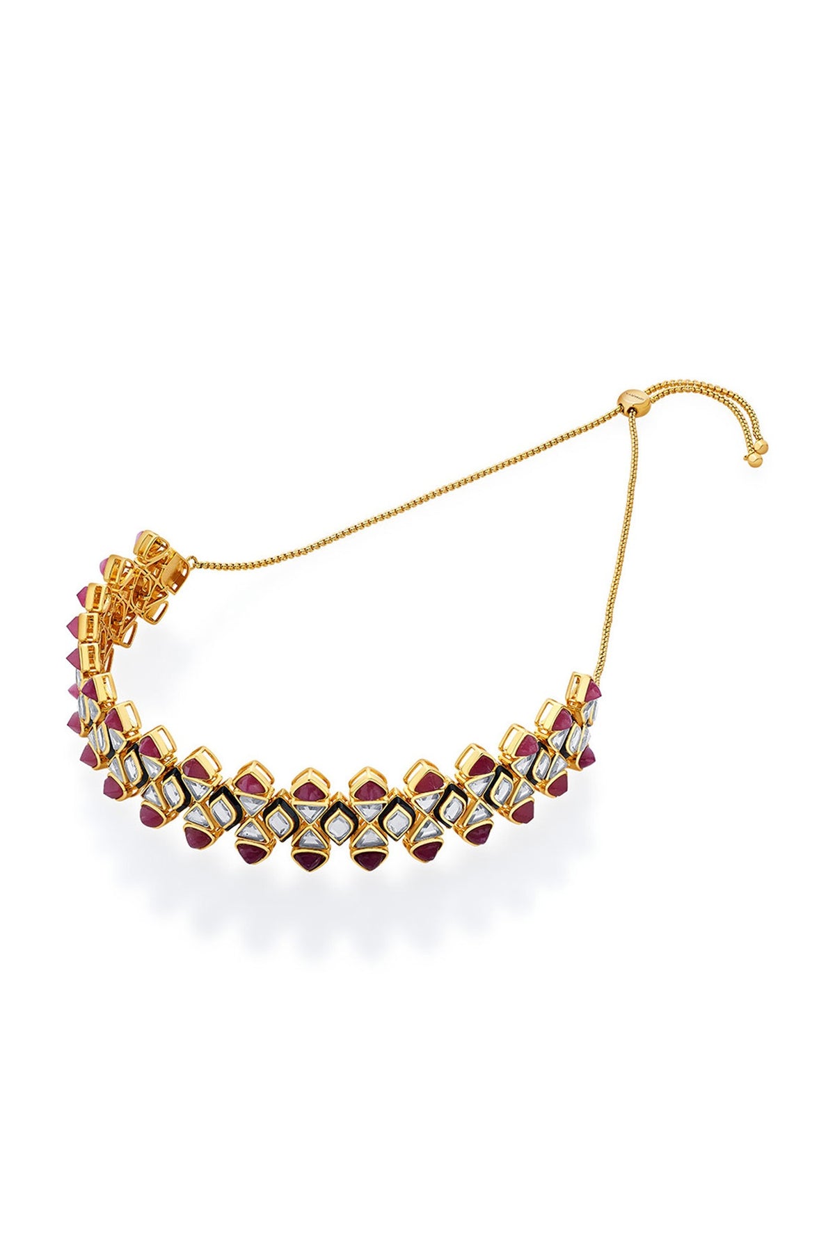 Gold Plated Pink Jade & Mirror Choker Necklace