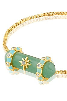 Gold Plated Crystal Zirconia & Green Aventurine Stone Enameled Bracelet