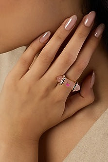 Gold Plated Quartz & Crystal Zirconia Enameled Ring