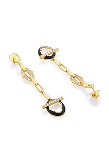 Gold Plated CZ Enameled Dangler Earrings