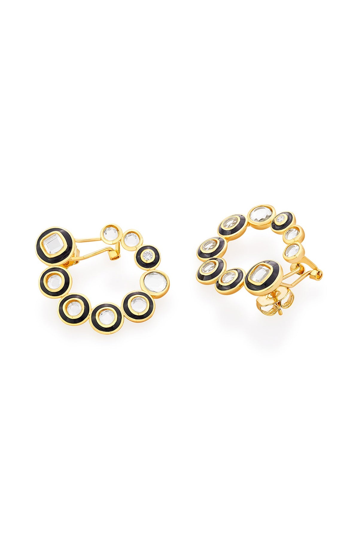 Gold Plated CZ & Mirror Enameled Stud Earrings