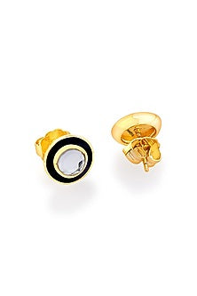 Gold Plated Mirror Enameled Stud Earrings