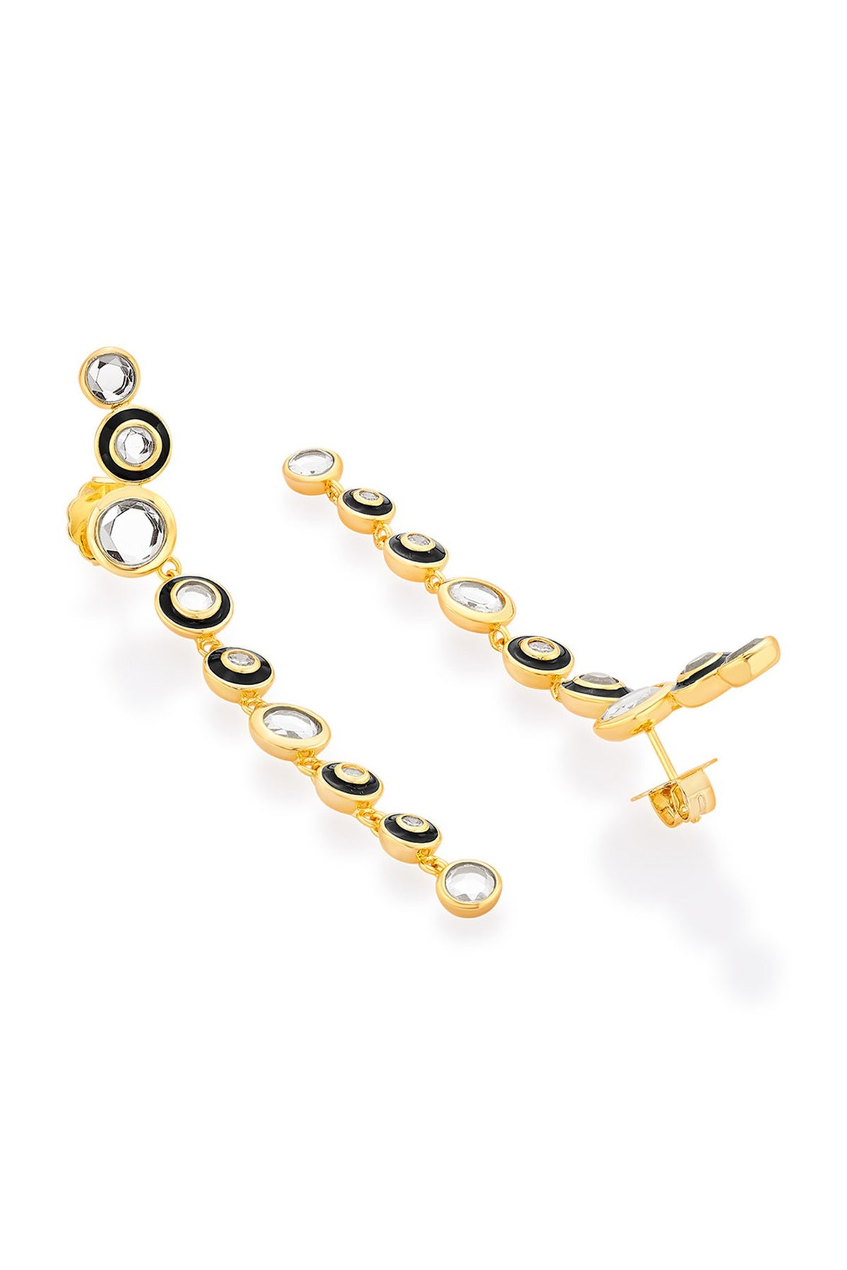 Gold Plated CZ & Mirror Enameled Dangler Earrings