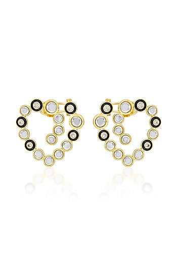 Gold Plated CZ & Mirror Enameled Stud Earrings