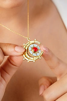 Gold Plated Multi-Colored Synthetic Stone Reversible Sun & Star Necklace