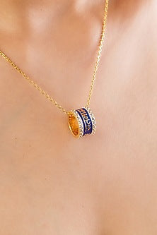 Gold Plated Blue Synthetic Stone & CZ Mantra Ring Necklace