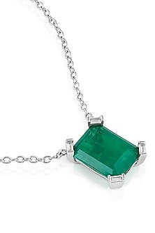 White Rhodium Finish CZ & Doublet Green Stone Pendant Necklace