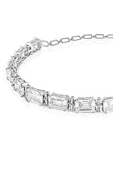 White Rhodium Finish Cushion Cut Diamond & CZ Stone Choker Necklace