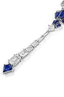 White Rhodium Finish CZ & Blue Corundum Stone Necklace