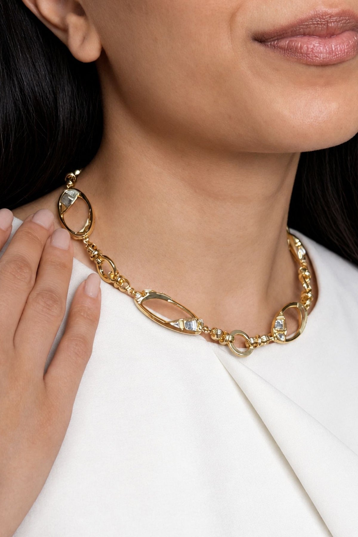 Micron Gold Finish Hand-Cut Polki Mirror Choker Necklace