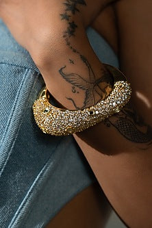 Gold Plated CZ Stone & Mirror Enameled Cuff