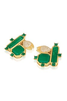 Gold Plated Green Doublet Stone & CZ Stud Earrings