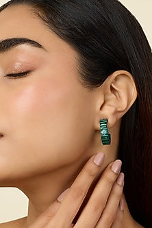 Gold Plated Green Doublet Stone & CZ Hoop Earrings