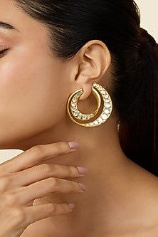 Gold Plated Mirror Orange Peel Double Hoop Earrings