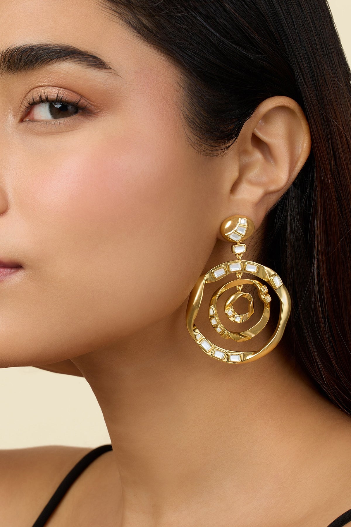 Gold Plated Mirror Dangler Earrings