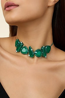 Gold Plated Green Doublet Stone & CZ Flame Choker Necklace