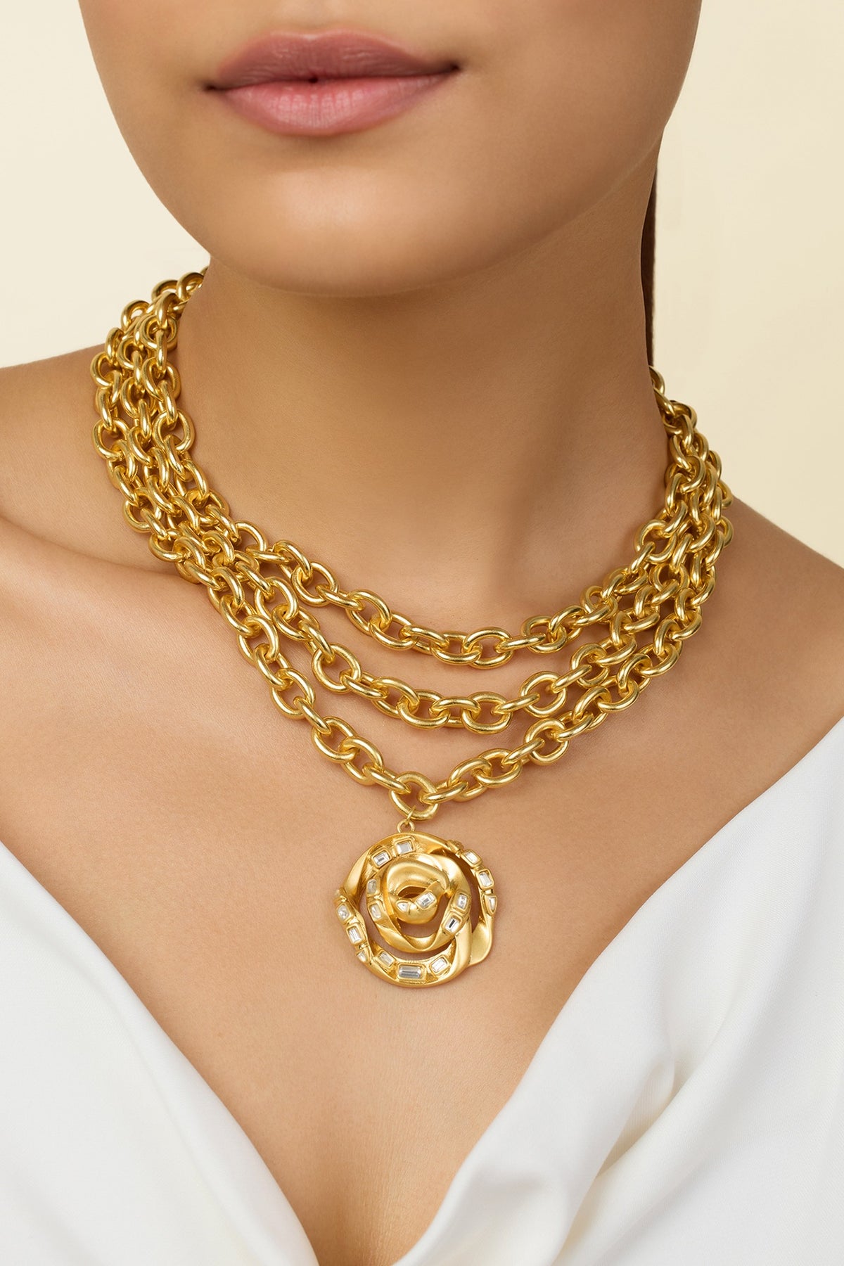 Gold Plated Mirror Rose Layered Pendant Necklace