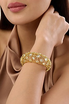 Gold Plated Mirror & Synthetic Stone Cuff