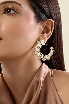 Gold Plated Mirror & Pearl Hoop Earrings