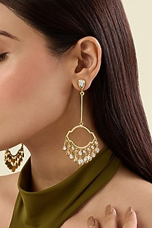 Gold Plated Mirror Chandelier Earrings
