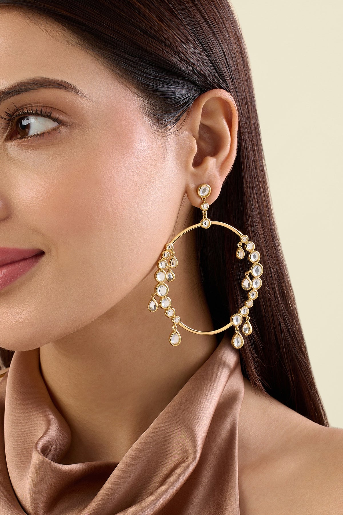 Gold Plated Mirror Front Hoop Earrings