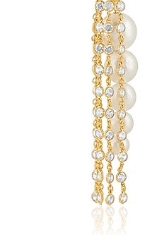 Gold Plated Pearl & Chain Long Earrings