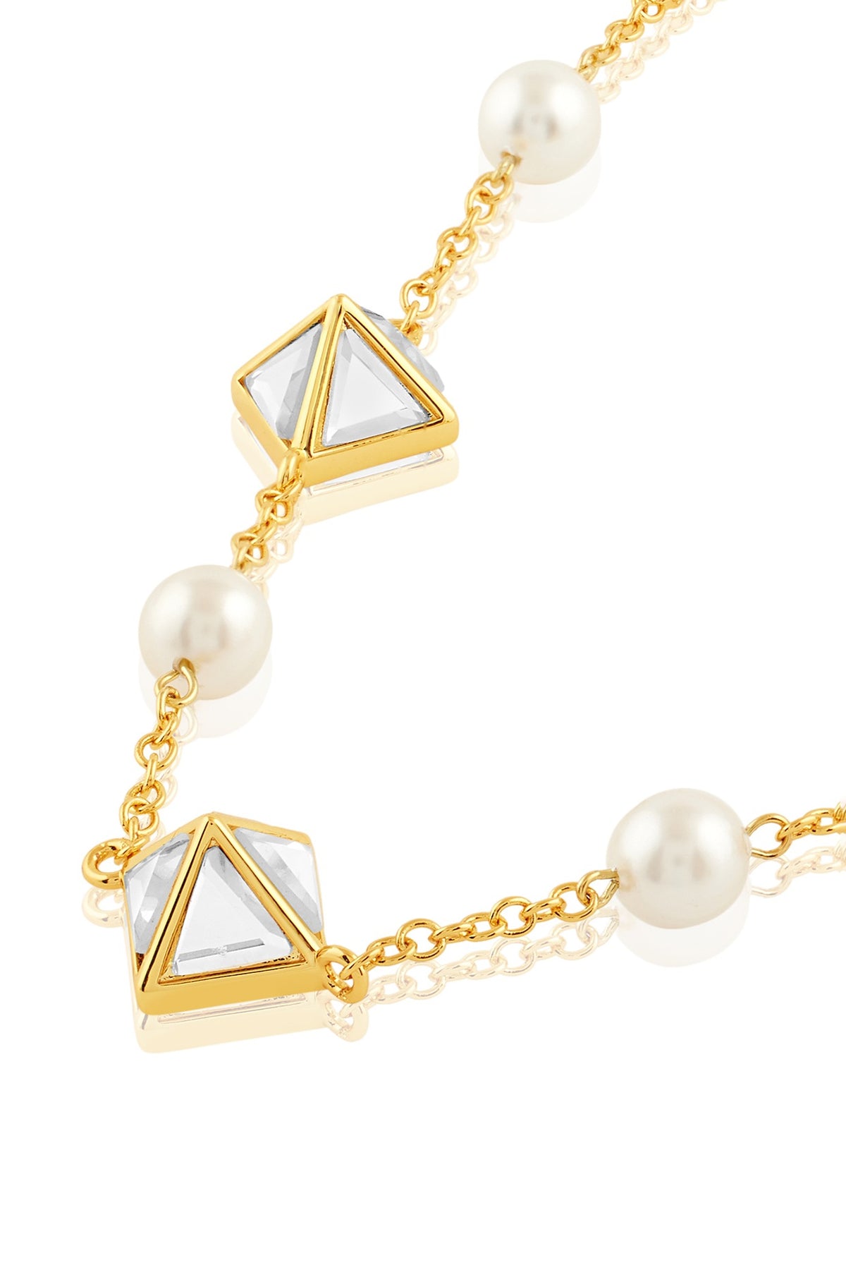 Gold Plated Mirror & Pearl Pendant Necklace