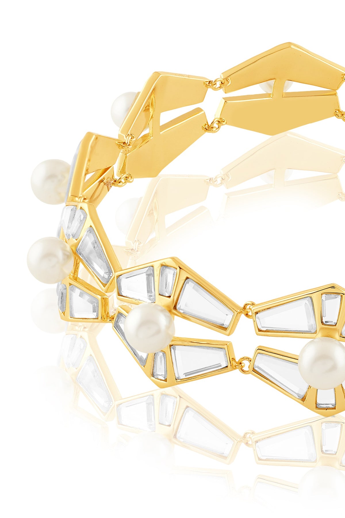 Gold Plated Mirror & Pearl Choker Necklace