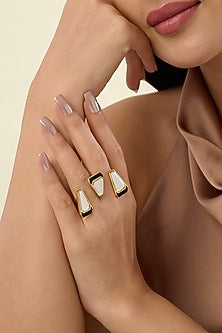Gold Plated Mirror Two-Finger Enameled Ring