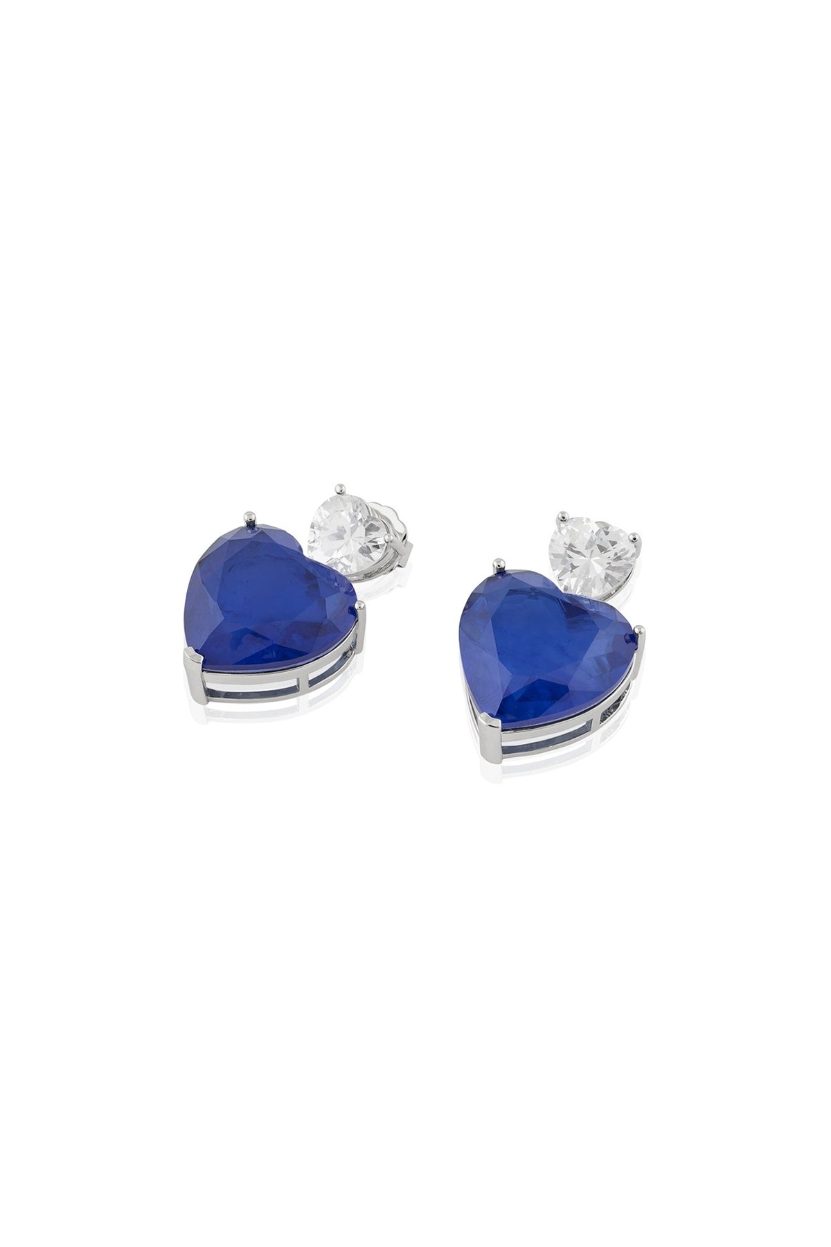 White Rhodium Finish Sapphire Gemstone Stud Earrings