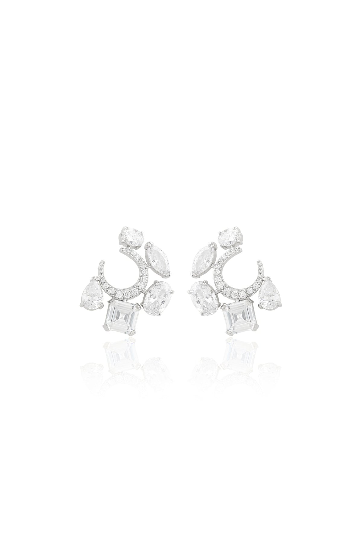 White Rhodium Finish Diamante Stud Earrings