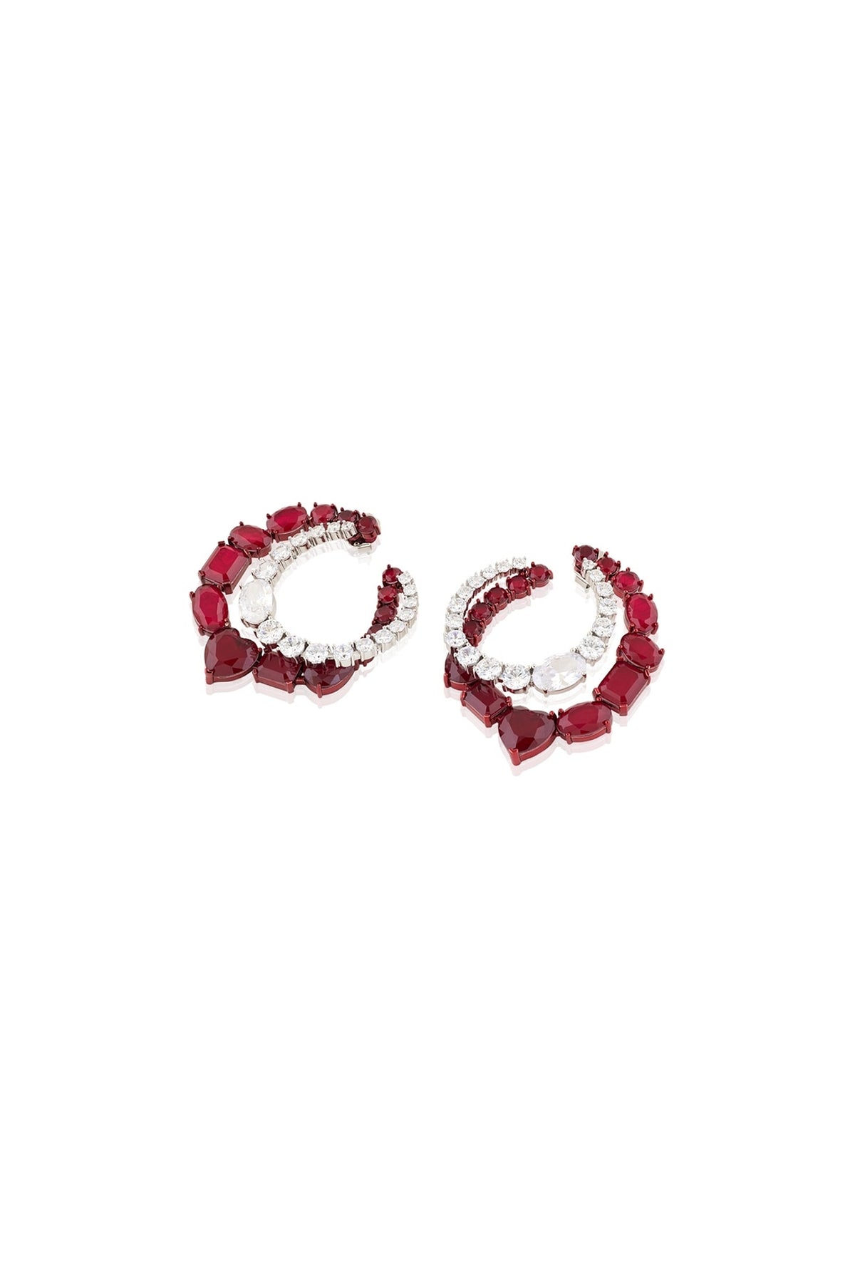 White Rhodium Finish Diamante & Ruby Gemstone Dangler Earrings