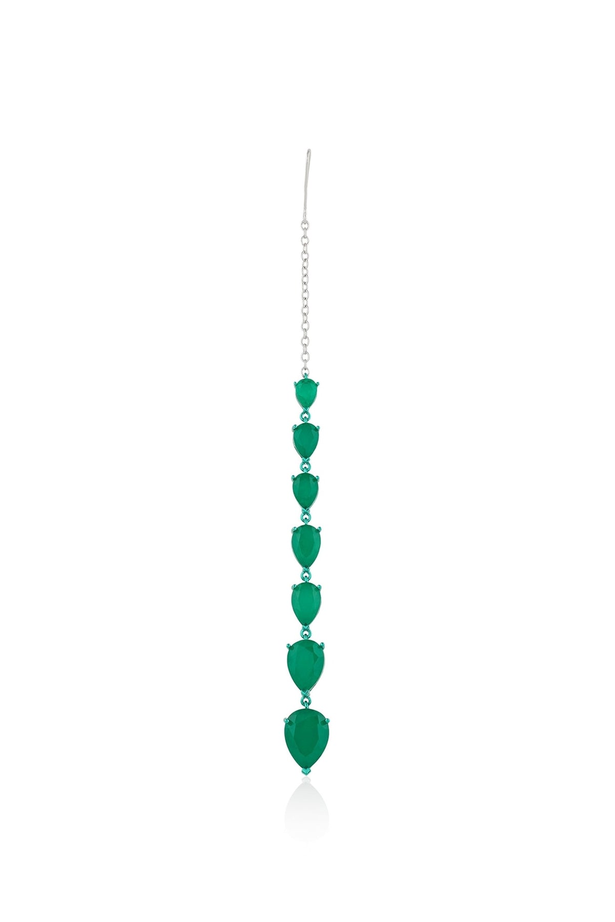 White Rhodium Finish Diamante & Emerald Gemstone Maangtikka
