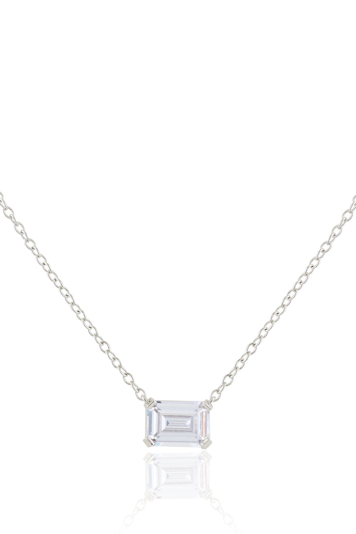 White Rhodium Finish Diamante Pendant Necklace