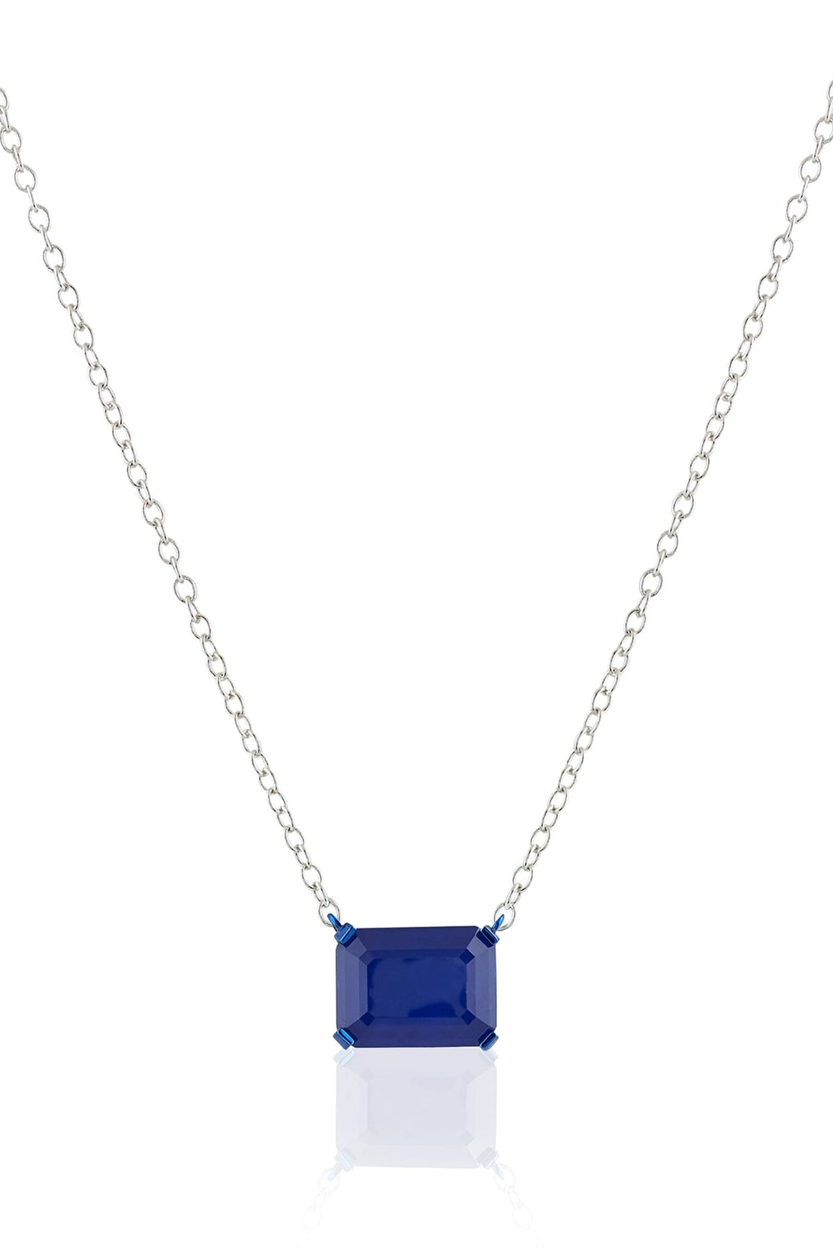 White Rhodium Finish Sapphire Gemstone Pendant Necklace
