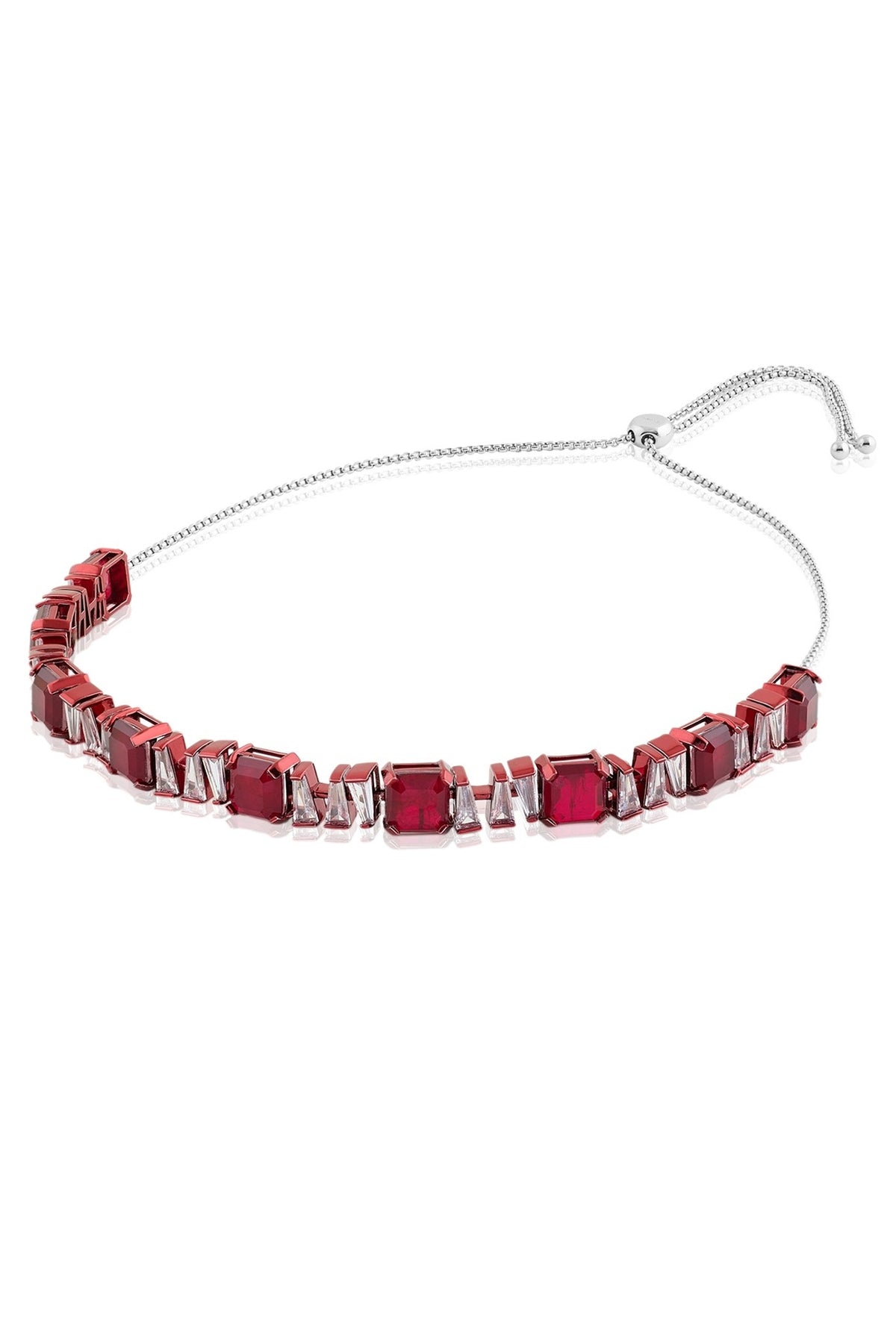 White Rhodium Finish Ruby Gemstone Choker Necklace