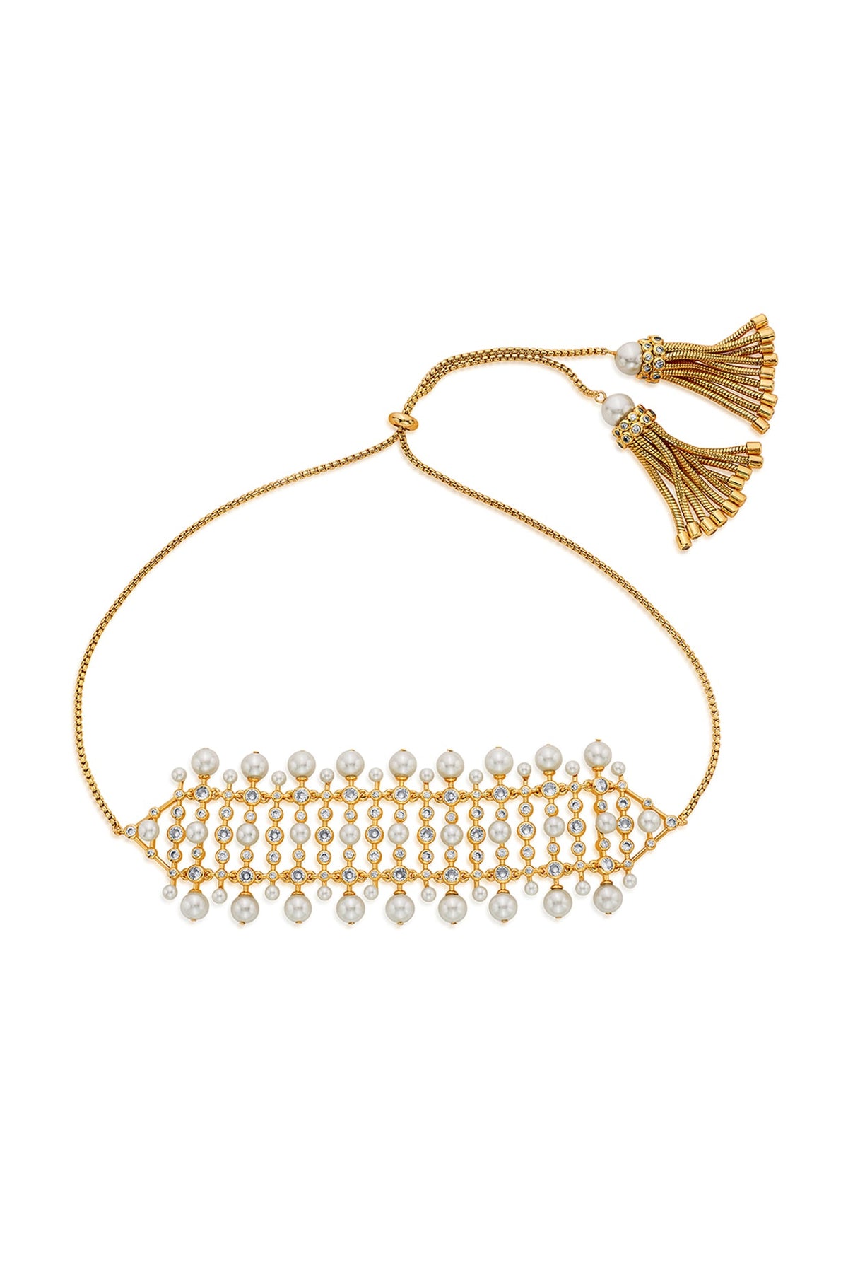 Gold Finish Pearl Choker Necklace