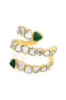 Gold Finish Green Hydro Stone Cuff