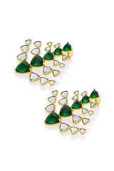 Gold Finish Hydro Emerald Stud Earrings