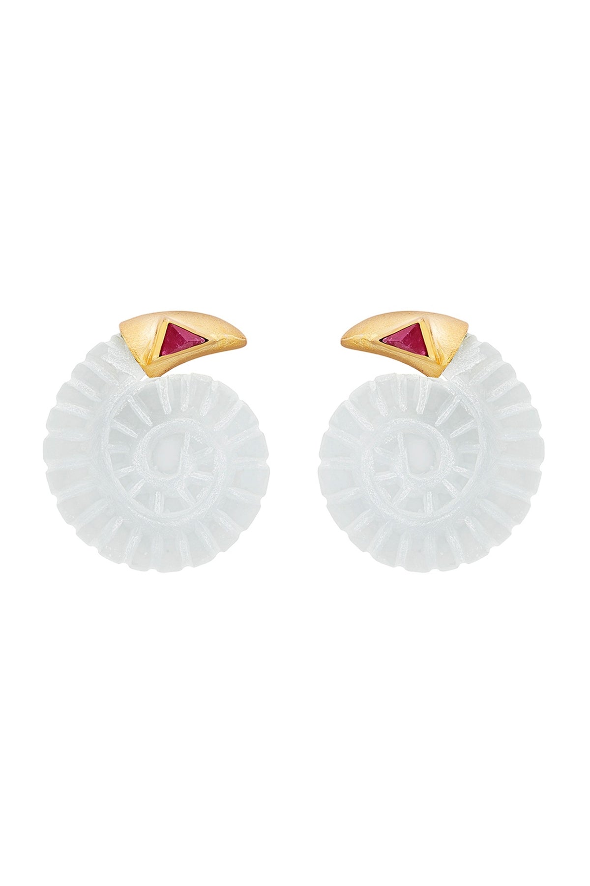 Gold Finish Seashell Rock Crystal Stud Earrings