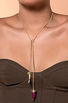 Gold Finish Duo Rhino Horn Necklace