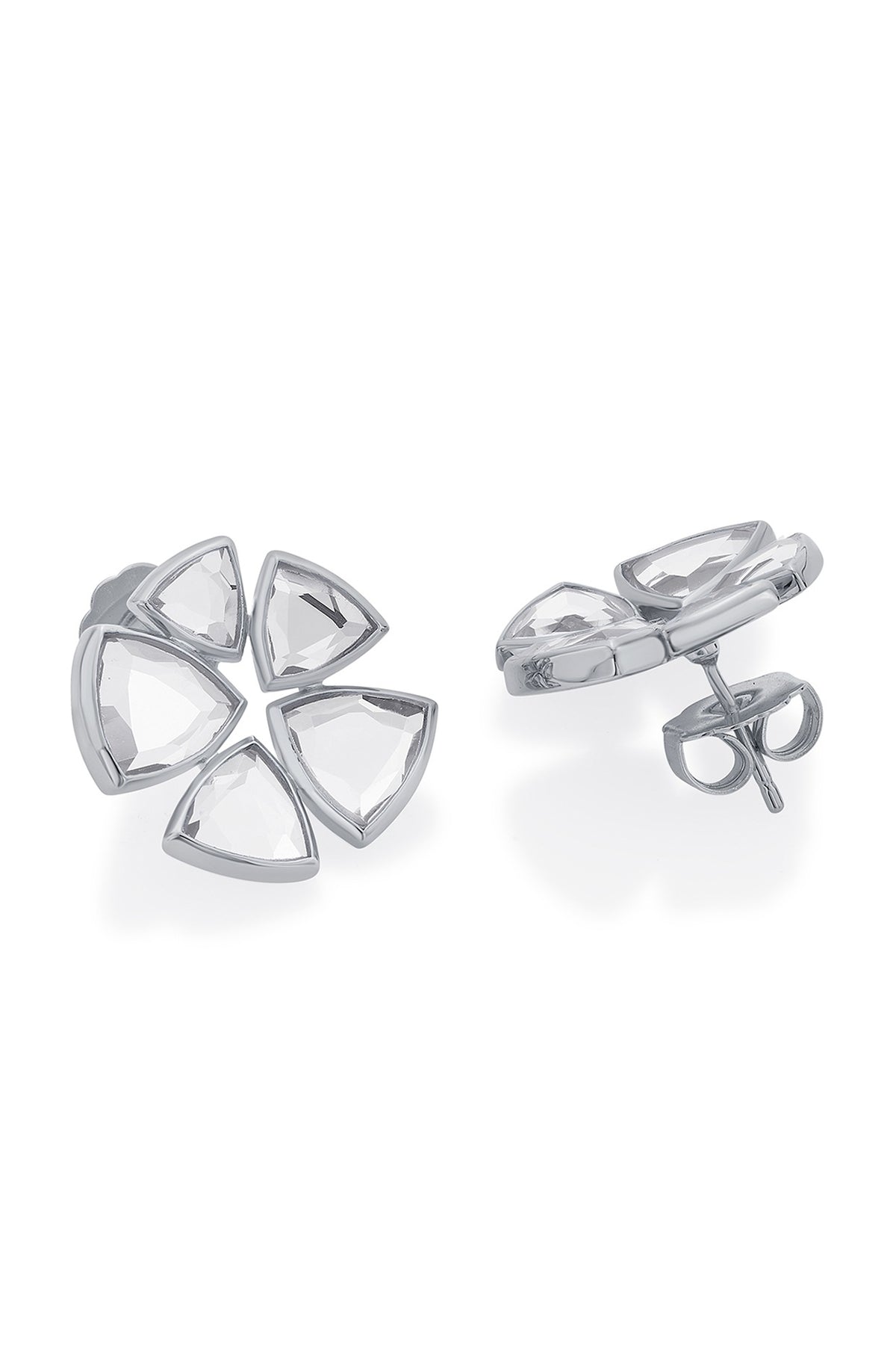 White Finish Statement Mirror Stud Earrings
