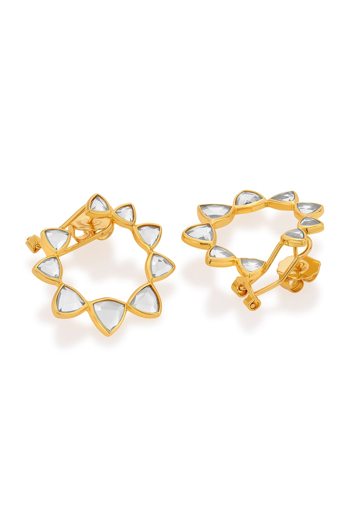 Gold Finish Mirror Stud Earrings in Brass