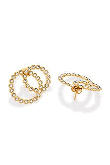 Gold Finish Cubic Zirconia Concentric Hoop Earrings