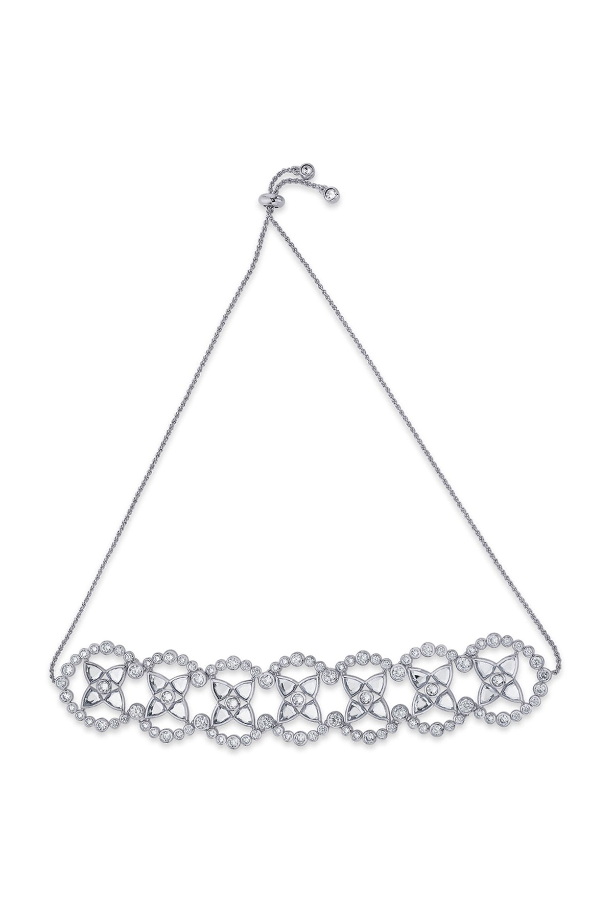 White Finish Mirror & CZ Choker Necklace