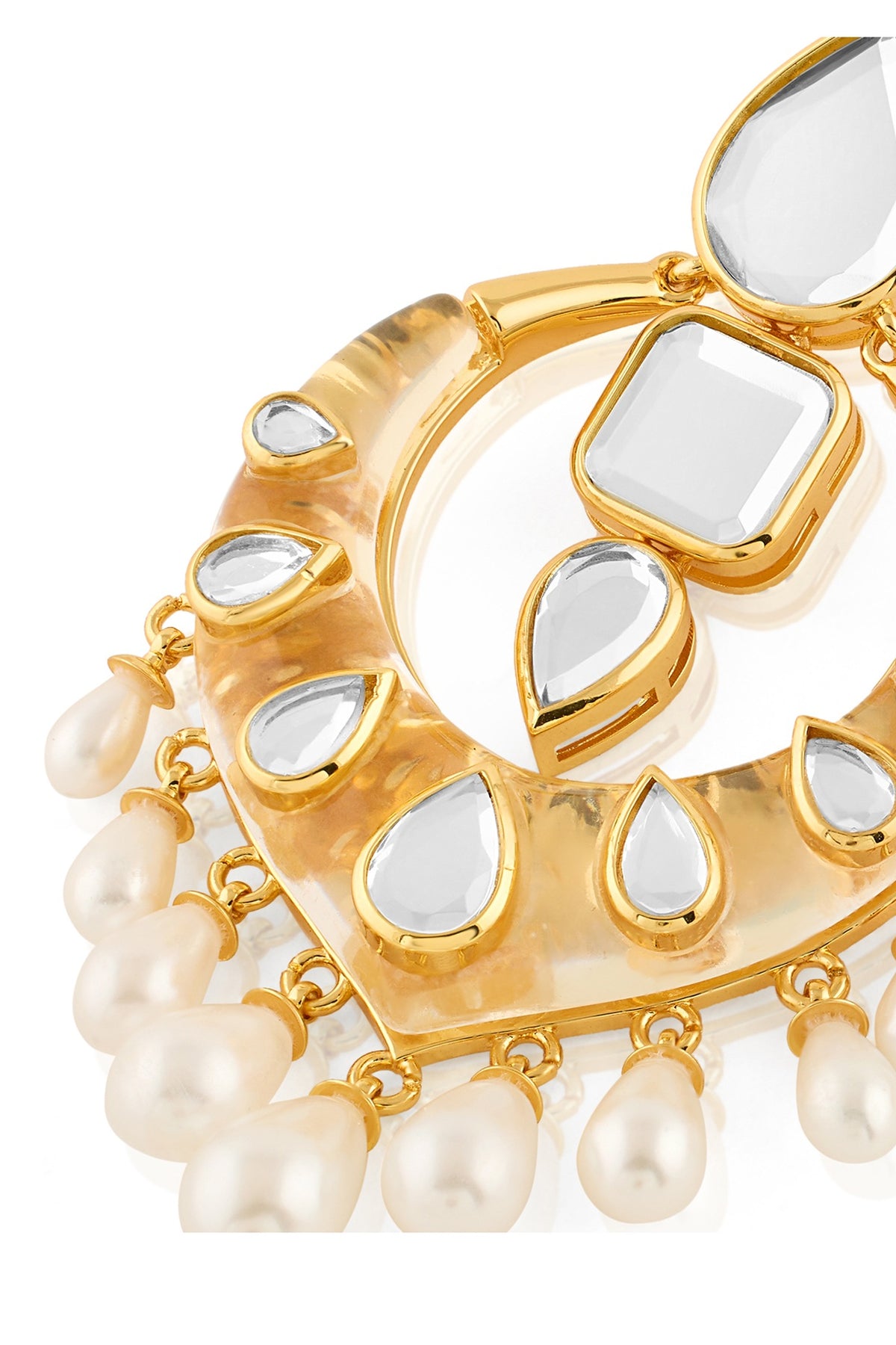 Gold Plated Pearl & Mirror Dangler Earrings