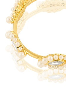 Gold Plated Pearl & Mirror Hoop Earrings