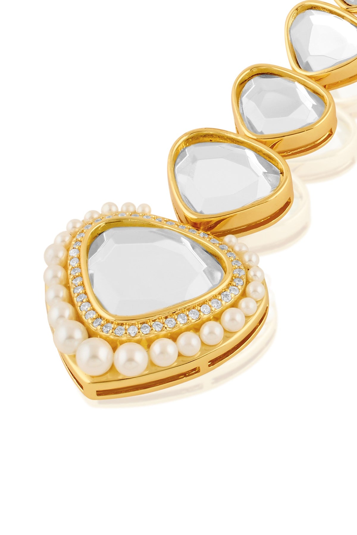 Gold Plated Pearl & Mirror Dangler Earrings